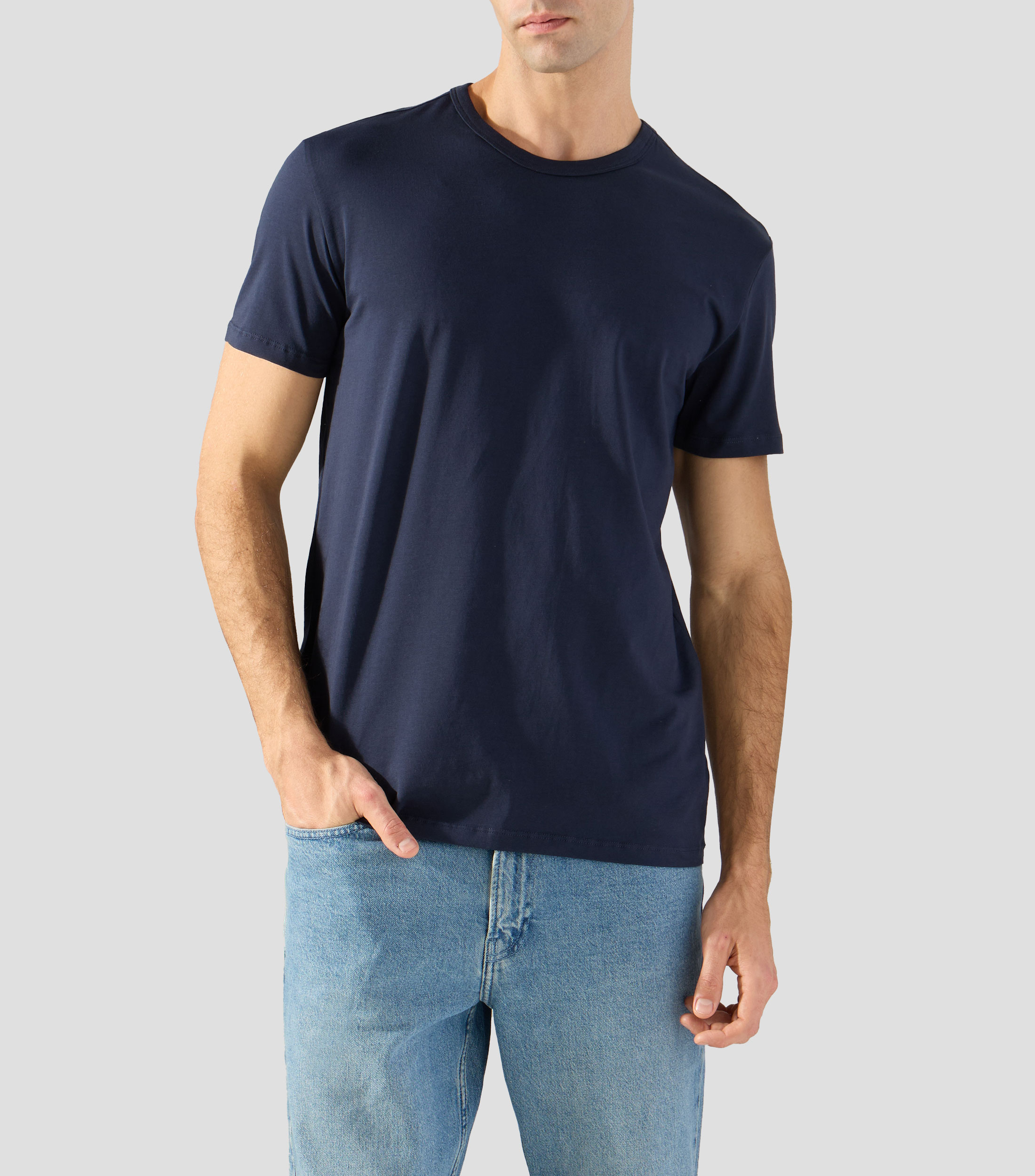 Playera de cuello redondo con manga corta lisa Hombre